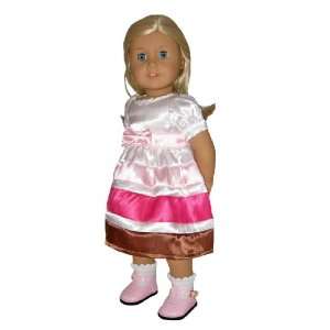  SALE Pink/White/Brown Dress (no shoes). Doll Clothes Fit 