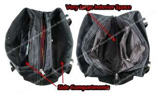 Khaki Black Nylon Tote Shoulder Bag Large Inner Space  