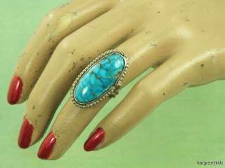   SOUTHWESTERN TRIBAL 925 STERLING SILVER & BRIGHT BLUE TURQUOISE RING