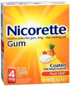 Nicorette Nicotine Gum 4 mg, Fruit Chill 100 Pieces  
