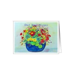  Get Well Wishes, Depression, Blue Pot Full of Flowers Card 