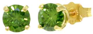 GAT 14K. SOLID GOLD STUDS EARRINGS WITH 1.0 CT. NATURAL GREEN DIAMONDS 