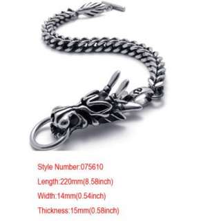   Cool Men Silver Dragon Stainless Steel Bracelet Bangle Chain Gift+Box