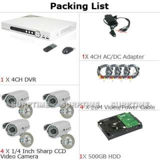 4CH H.264 Net DVR IR Outdoor Camera 500GB HDD Security Surveillance 