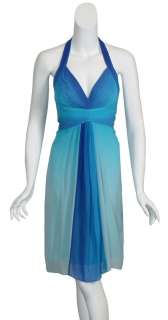 BCBG MAXAZRIA Soft Blue Silk Ombre Halter Cocktail Party Dress 10 NEW 
