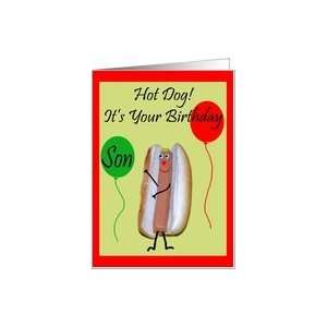 Birthday to Son, Hot dog with face and balloons Card Toys 