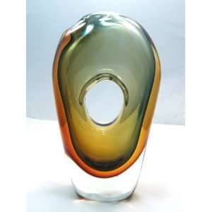  Murano Design Amber Sommerso Glass Art Circle Vase TTX 