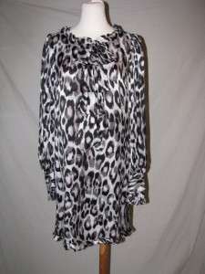 NWT Milly Nina Cheetah Print Dress 4 Charcoal Silk  