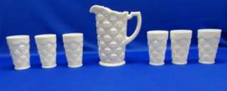 WESTMORELAND OLD QUILT PITCHER SET WITH 6 TUMBLERS/ 22 oz Pitcher 