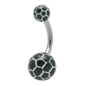 Soccer Balls Belly Ring Black Acrylic Beads