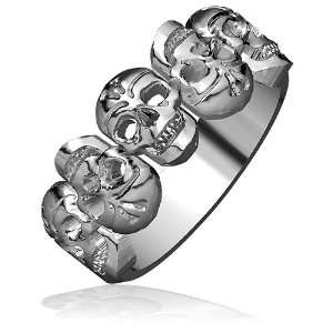  Skull Band, 5 Alternating Skulls, 9.5mm in 18k White Gold 