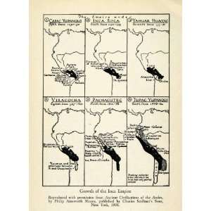  1943 Print Map South America Inca Empire Growth Civilization 
