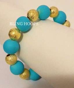   Sky Blue Gold Bead Bracelet Basketball Wives Poparazzi Hip Hop  