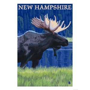  New Hampshire   Moose in the Moonlight Giclee Poster Print 