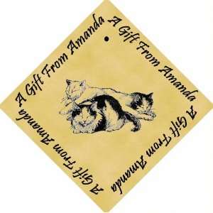   Pack of 48 PERSONALISED Parchment 6cm Square Gift Tags Sleeping Cats