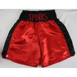  LEON SPINKS AUTHENTIC SIGNED RED BOXING TRUNKS JSA 