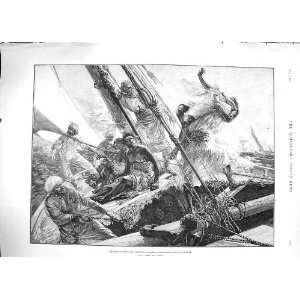  1889 ARAB SLAVE TRADERS THROWING OVERBOARD SHIP SEA