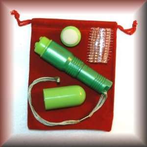 MINI MITE Massager 4 Inch GREEN with RED Velveteen Drawstring Pouch 