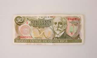 Description Costa Rica Cincuenta Colones $50 Bill Note Money 1993