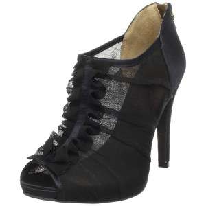 Gorgeous bootie pumps made of satin fabric with ruffle over vamp and 