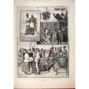  1889 Day Colombo Beggars Boats Arabi Pasha Old Print