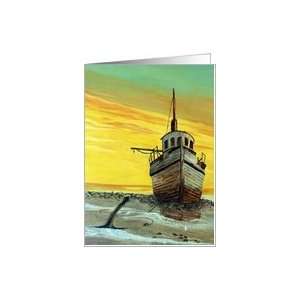  Shipwrecked Skiff Image of Oil Painting, Blank Inside Card 