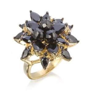 BLACK CZ CLUSTERED RING IN GOLD PLATE CHELINE Jewelry