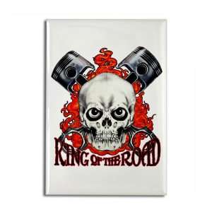  Rectangle Magnet King of the Road Skull Flames and Pistons 