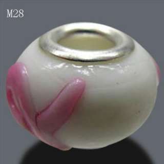 100 white Murano Glass Beads Fit European Charms M28  