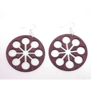  Wine Circle Snowflake Wooden Earrings GTJ Jewelry