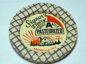 Vintage Milk Cap Keesevile NY Signors Dairy NOS  