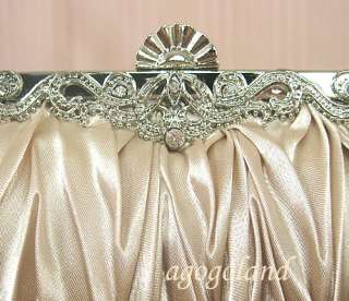 Dark Gold Satin Crystal Clasp Wedding Evening Handbag Purse Clutch 