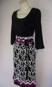 JESSICA HOWARD Woman Black/Print Jersey 3/4 Sleeve Versatile Dress 14W 