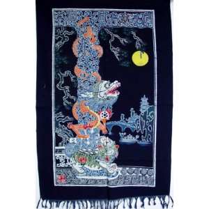  Chinese Folk Art Batik Tapestry Curtain Dragon Pillar 