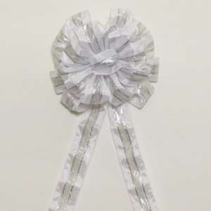 Bow, White with Silver Holographic Trim, 12 Diameter with 36 Ribbon 
