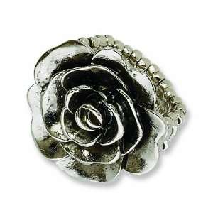    Silver tone Antiqued Flower Stretch Ring/Mixed Metal Jewelry