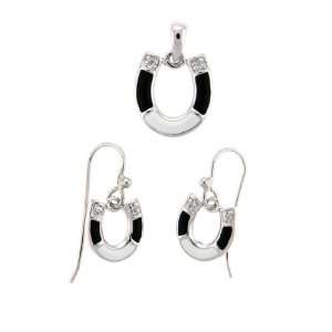  Sterling Silver Horse Shoe Earrings and Pendant Set 
