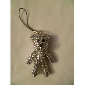  Silver Crystal Bear Cell Phone Charm with Turnable Parts 