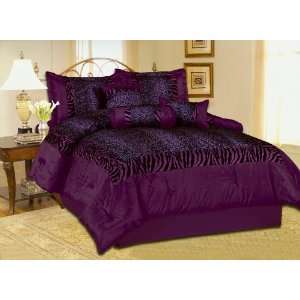  7 Piece Faux Silk Safari Leopard Printing Comforter Set Bedding 