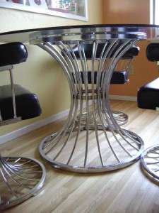 Mid Century Modern Eames Era Chrome Dining Set,Pedestal Table,Swivel 