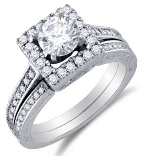 14K White Gold Diamond Engagement Ring Wedding Band Set (1.5 cttw., G 