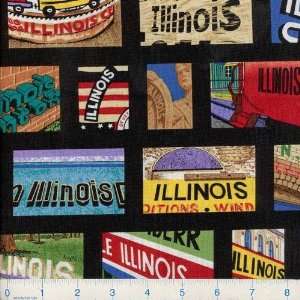  45 Wide State Art Illinois Signs Black Fabric By The 