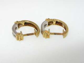 Shiny .14ctw Genuine Round Cut Diamond 10k 2 Tone Gold Hoop Earrings 2 