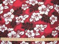 Hawaiian Burgandy red Hibiscus Print Fabric #600C  