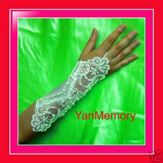 Ivory Satin Lace Fingerless Wedding Bridal Long Gloves  
