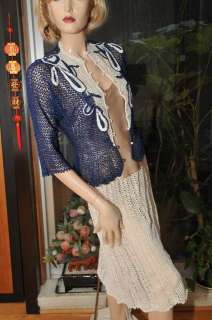 LIMS HAND CROCHET JACKET AND SKIRT SET BLUE SMALL  