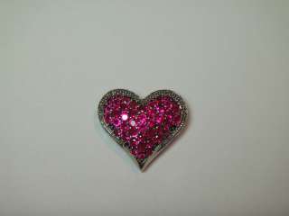 PUFFY PAVE RUBY STERLING SILVER DESIGNER HEART NECKLACE PENDANT N/R 
