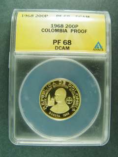 Colombia 200 Pesos 1968 ANACS PR68 Pope Paul VI GOLD  