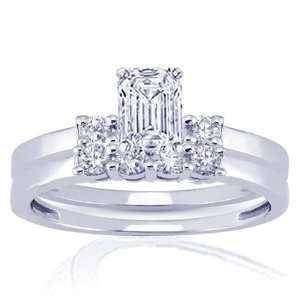  1 Ct Emerald Cut Diamond Wedding Rings Set FLAWLESS H 