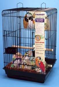 Penn Plax Square Parrot Large Bird Cage Value Kit Black  